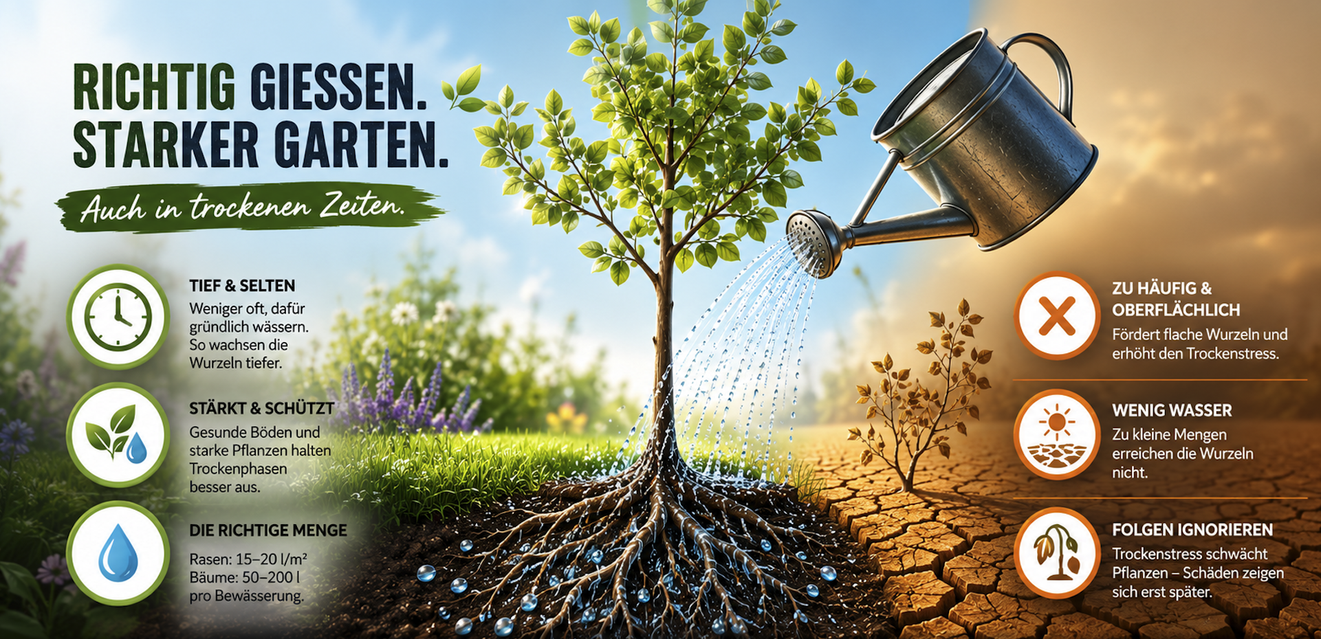 Trockenheit im Garten: So retten Sie Rasen und Bäume richtig
